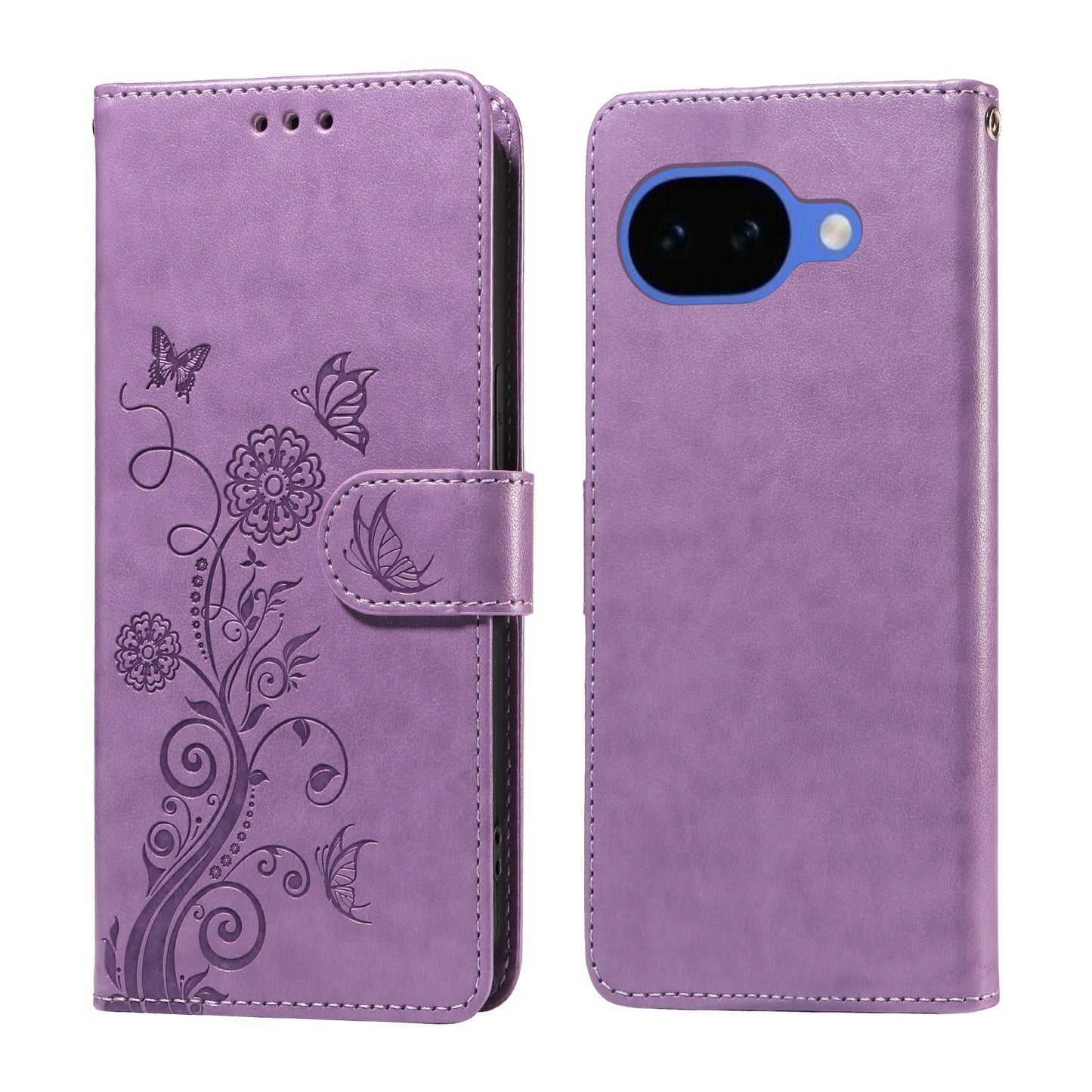 For Google Pixel 10a Leather Case Butterfly Floral Imprint Wallet Stand Cover