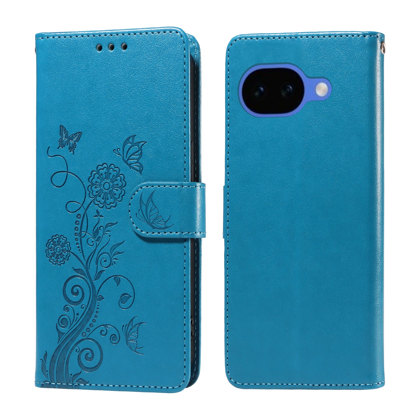 For Google Pixel 10a Leather Case Butterfly Floral Imprint Wallet Stand Cover