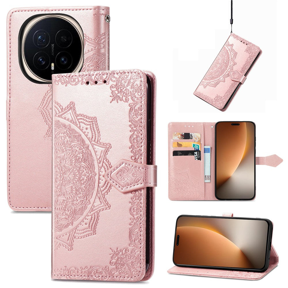 Honor Magic8 Pro 5G Wallet-Handyhülle – Aus geprägtem Mandala-Leder, mit Magnetverschluss & Klappverschluss