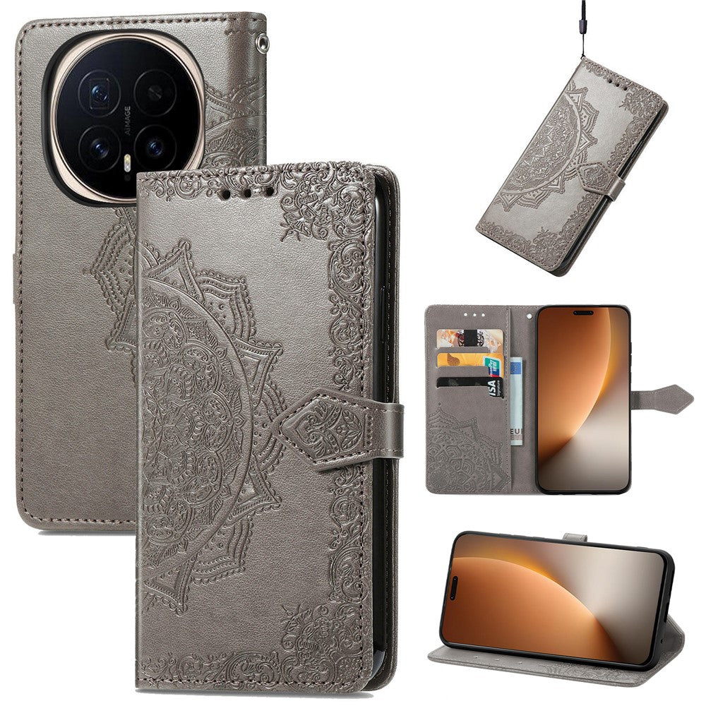 Honor Magic8 Pro 5G Wallet-Handyhülle – Aus geprägtem Mandala-Leder, mit Magnetverschluss & Klappverschluss