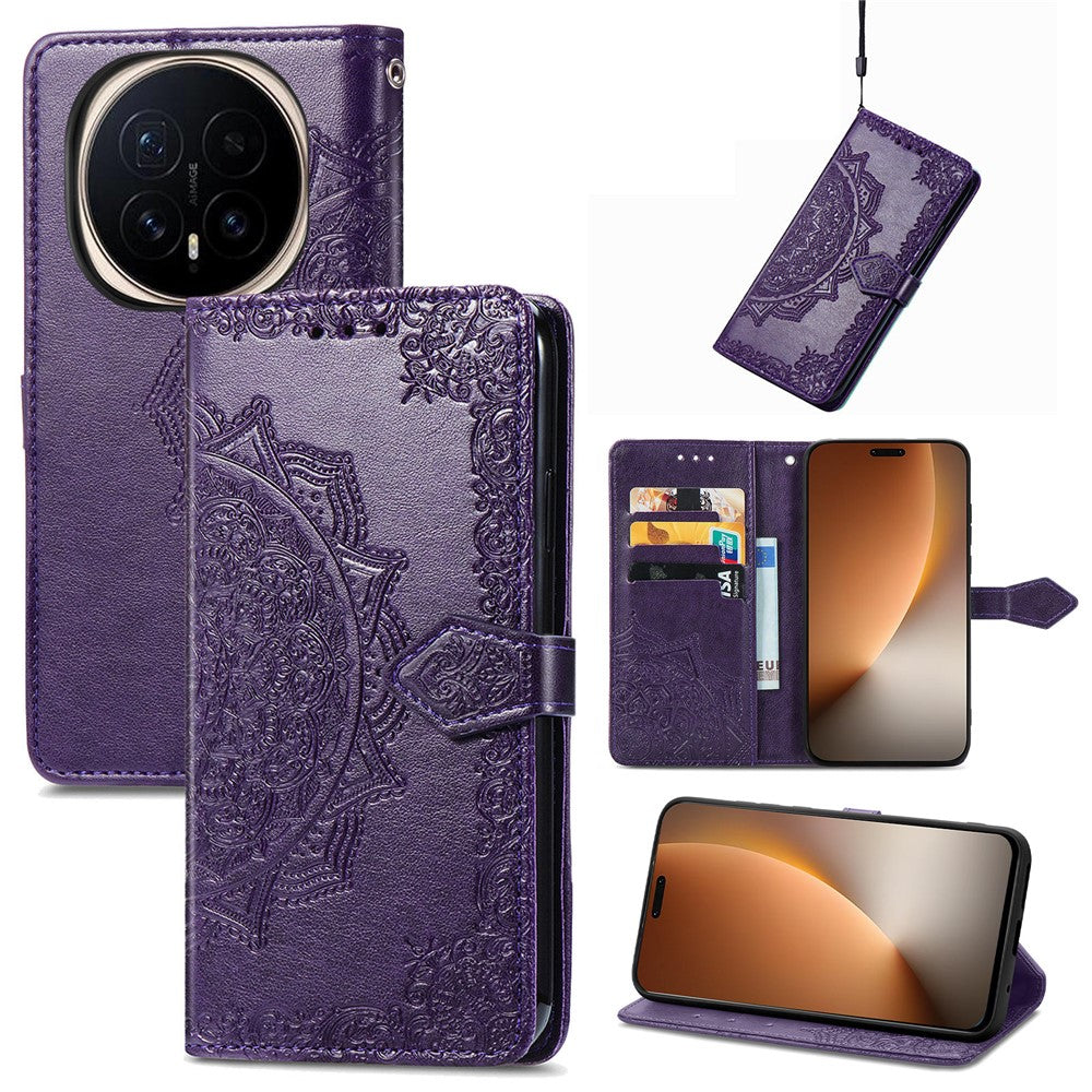 Honor Magic8 Pro 5G Wallet-Handyhülle – Aus geprägtem Mandala-Leder, mit Magnetverschluss & Klappverschluss
