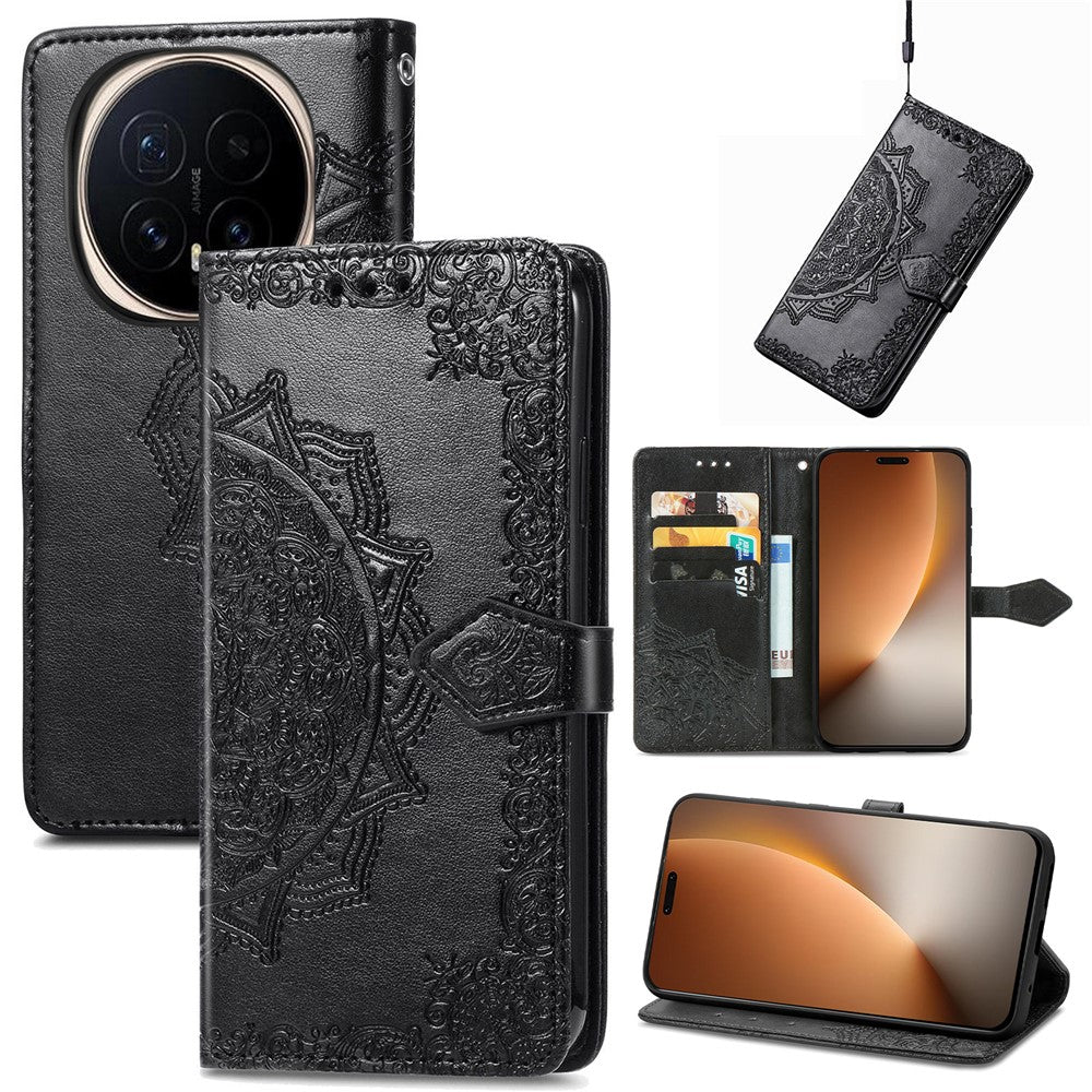 Honor Magic8 Pro 5G Wallet-Handyhülle – Aus geprägtem Mandala-Leder, mit Magnetverschluss & Klappverschluss
