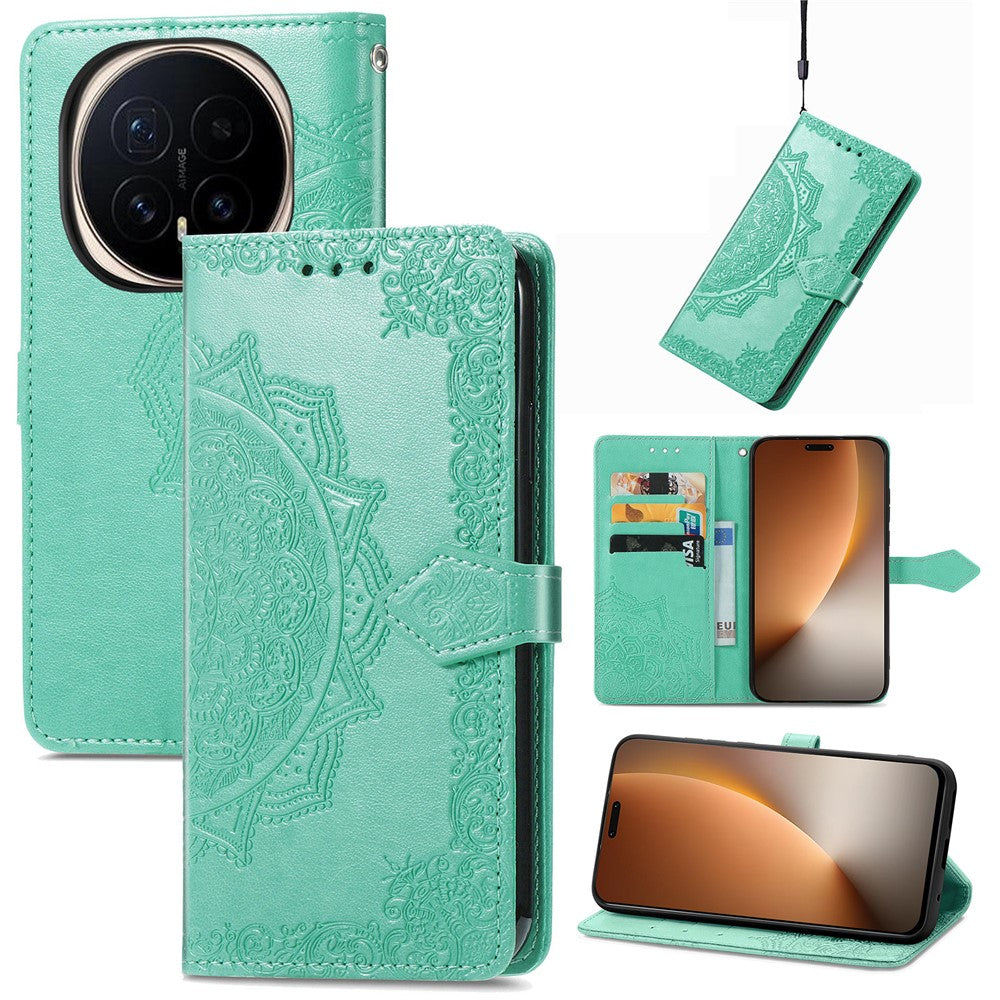Honor Magic8 Pro 5G Wallet-Handyhülle – Aus geprägtem Mandala-Leder, mit Magnetverschluss & Klappverschluss