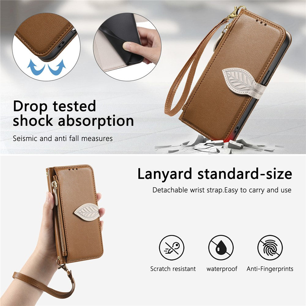 For Honor Magic8 Pro 5G Stand Case Leaf Shape Magnetic Clasp Leather Phone Cover with Hand Strap