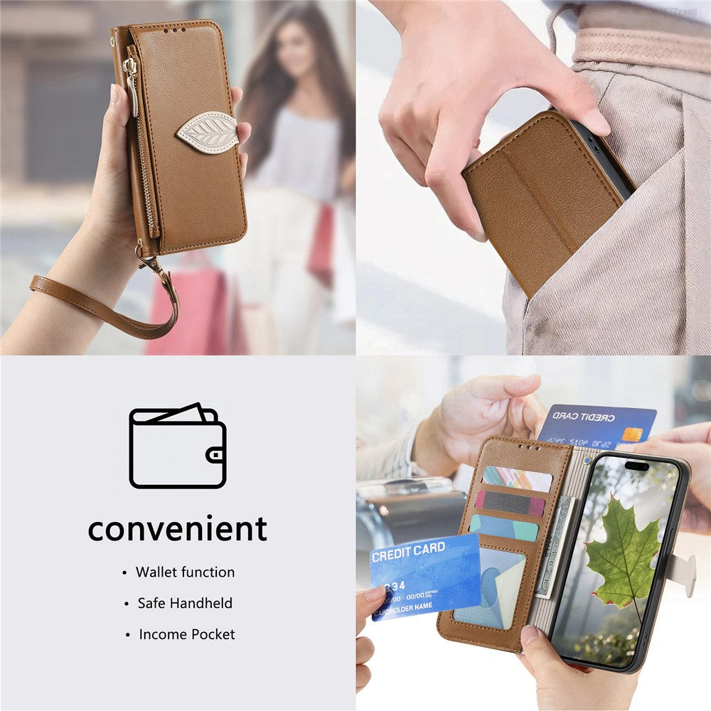 For Honor Magic8 Pro 5G Stand Case Leaf Shape Magnetic Clasp Leather Phone Cover with Hand Strap