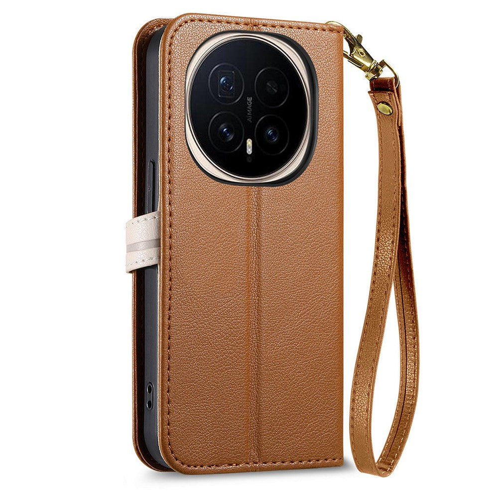 For Honor Magic8 Pro 5G Stand Case Leaf Shape Magnetic Clasp Leather Phone Cover with Hand Strap