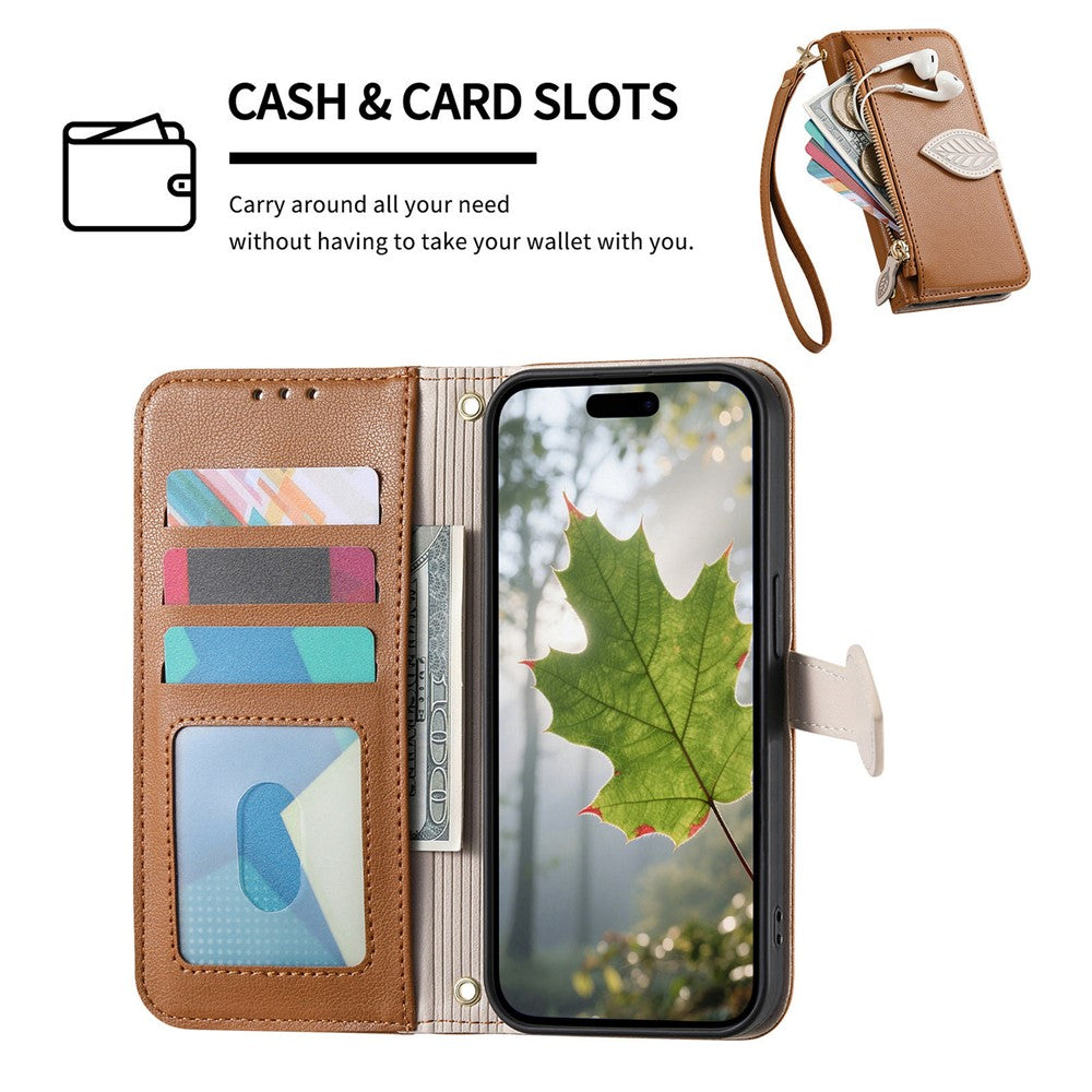 For Honor Magic8 Pro 5G Stand Case Leaf Shape Magnetic Clasp Leather Phone Cover with Hand Strap