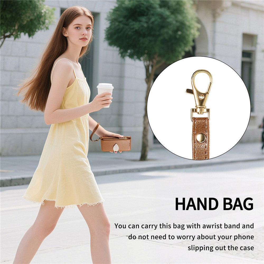 For Honor Magic8 Pro 5G Stand Case Leaf Shape Magnetic Clasp Leather Phone Cover with Hand Strap