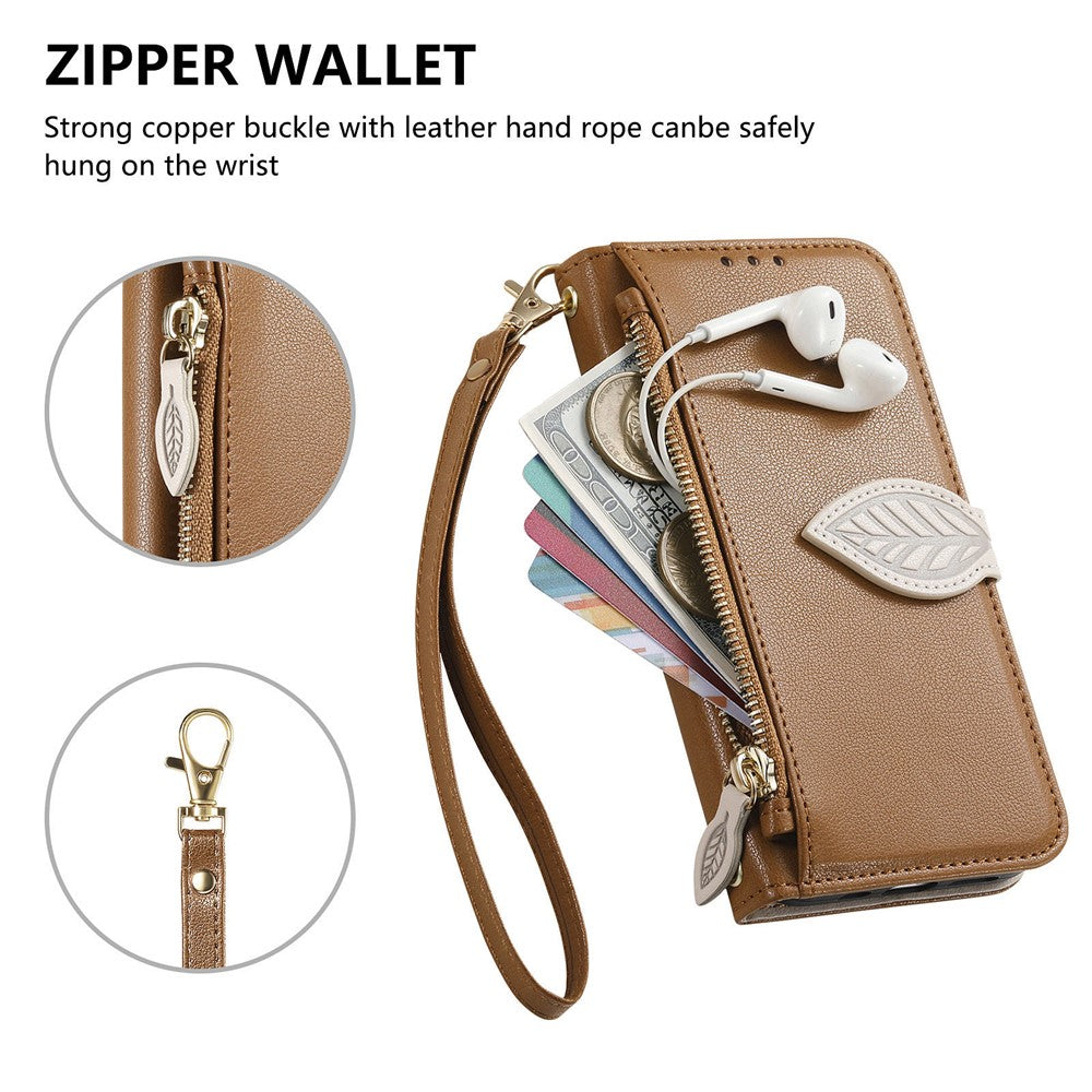 For Honor Magic8 Pro 5G Stand Case Leaf Shape Magnetic Clasp Leather Phone Cover with Hand Strap