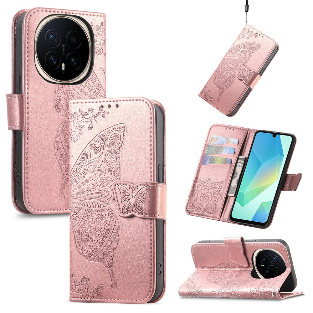 For Honor Magic8 Pro 5G Case with Strap Butterfly Pattern PU Leather Wallet Phone Cover