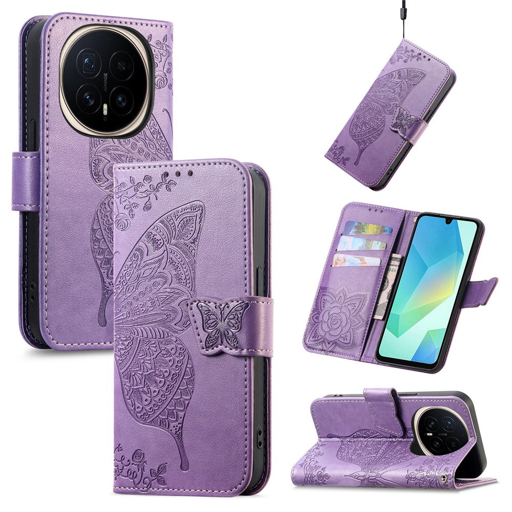 For Honor Magic8 Pro 5G Case with Strap Butterfly Pattern PU Leather Wallet Phone Cover