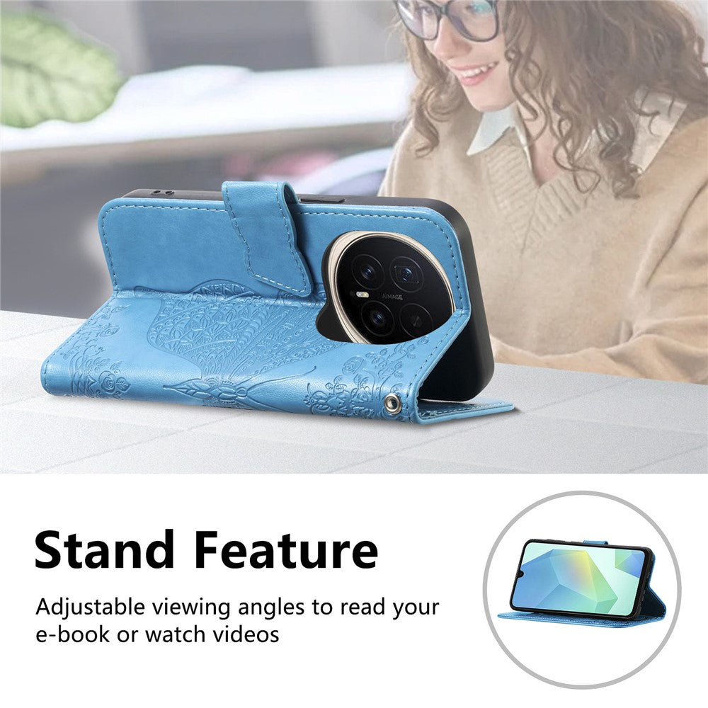 For Honor Magic8 Pro 5G Case with Strap Butterfly Pattern PU Leather Wallet Phone Cover
