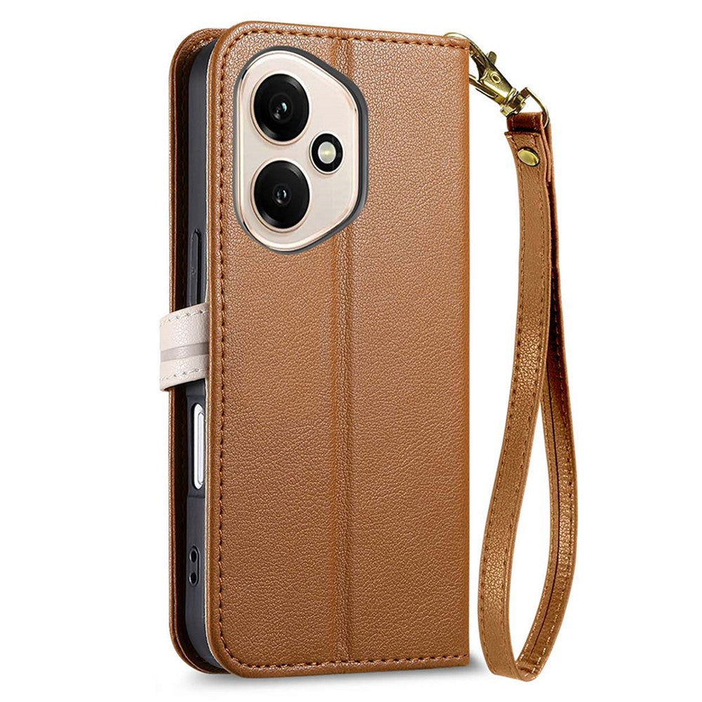 For Honor 400 5G (Global) Stand Case Leaf Shape Magnetic Clasp Leather Phone Cover with Hand Strap