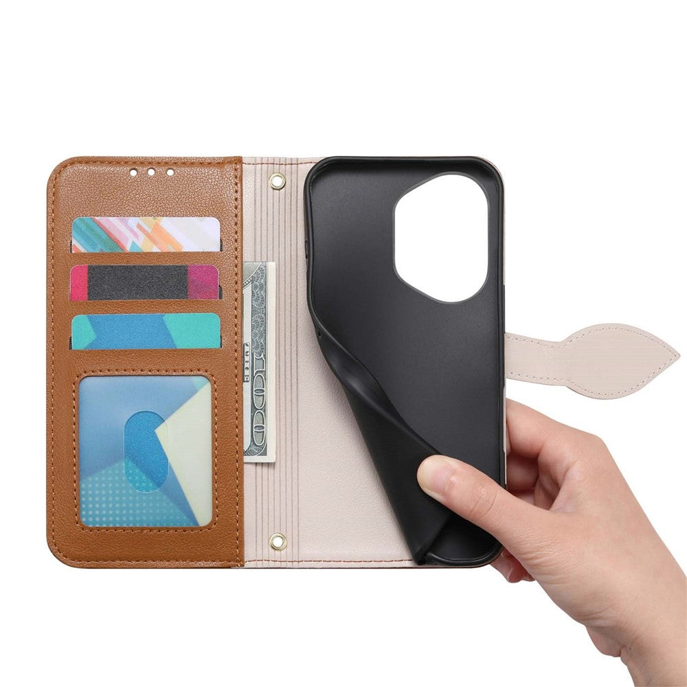 For Honor 400 5G (Global) Stand Case Leaf Shape Magnetic Clasp Leather Phone Cover with Hand Strap