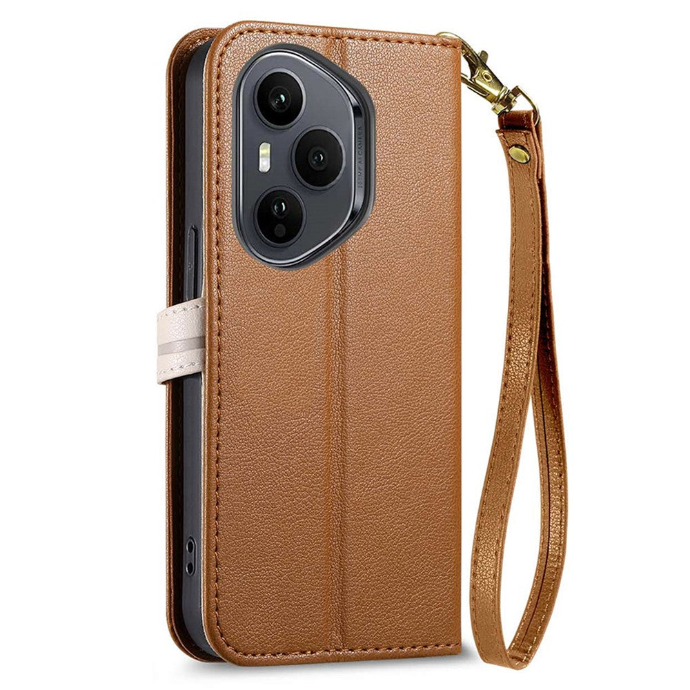 For Honor 400 Pro 5G (Global) Stand Case Leaf Shape Magnetic Clasp Leather Phone Cover with Hand Strap
