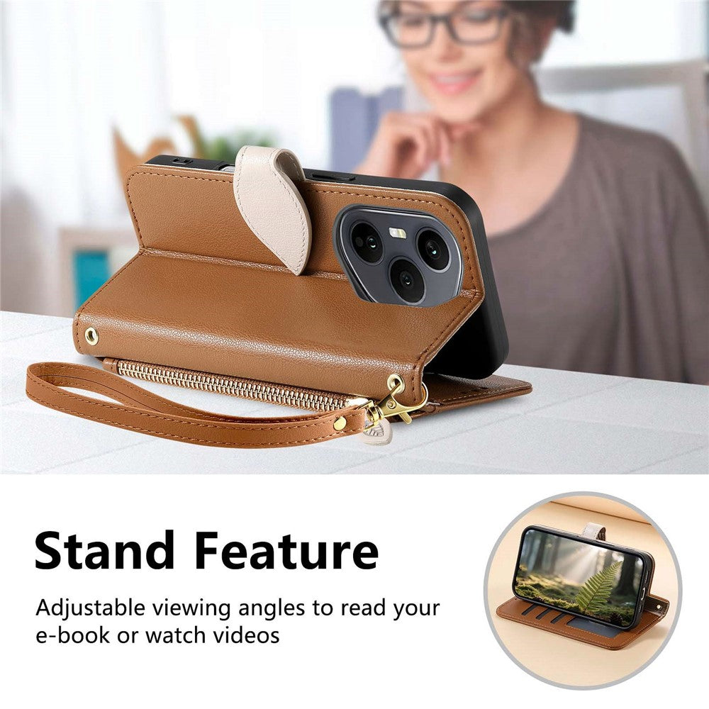 For Honor 400 Pro 5G (Global) Stand Case Leaf Shape Magnetic Clasp Leather Phone Cover with Hand Strap