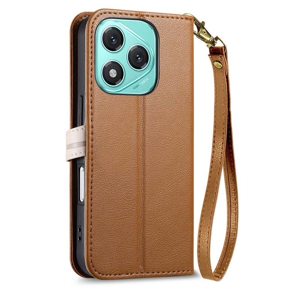 For Honor 400 Lite 5G Stand Case Leaf Shape Magnetic Clasp Leather Phone Cover with Hand Strap