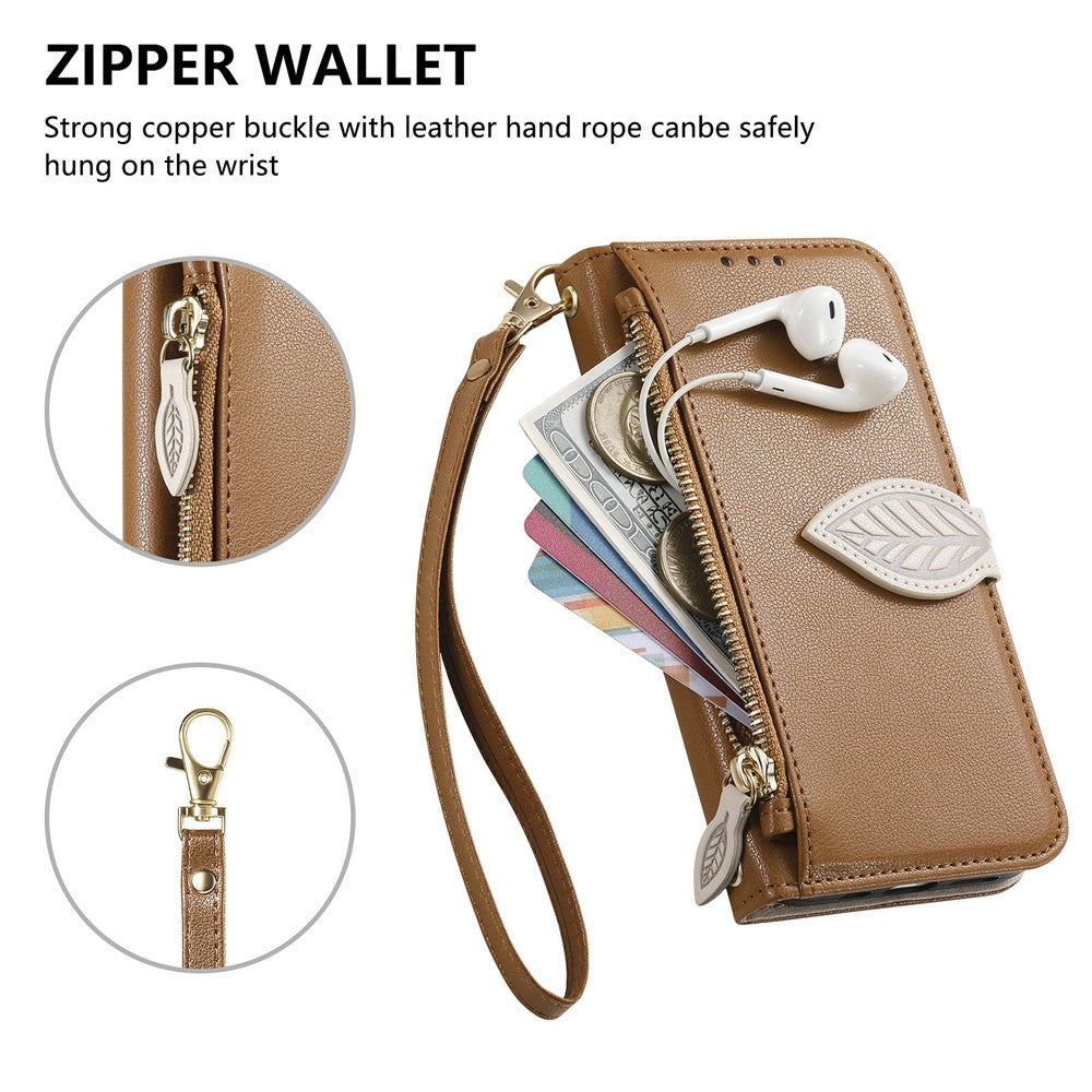 For Honor 400 Lite 5G Stand Case Leaf Shape Magnetic Clasp Leather Phone Cover with Hand Strap