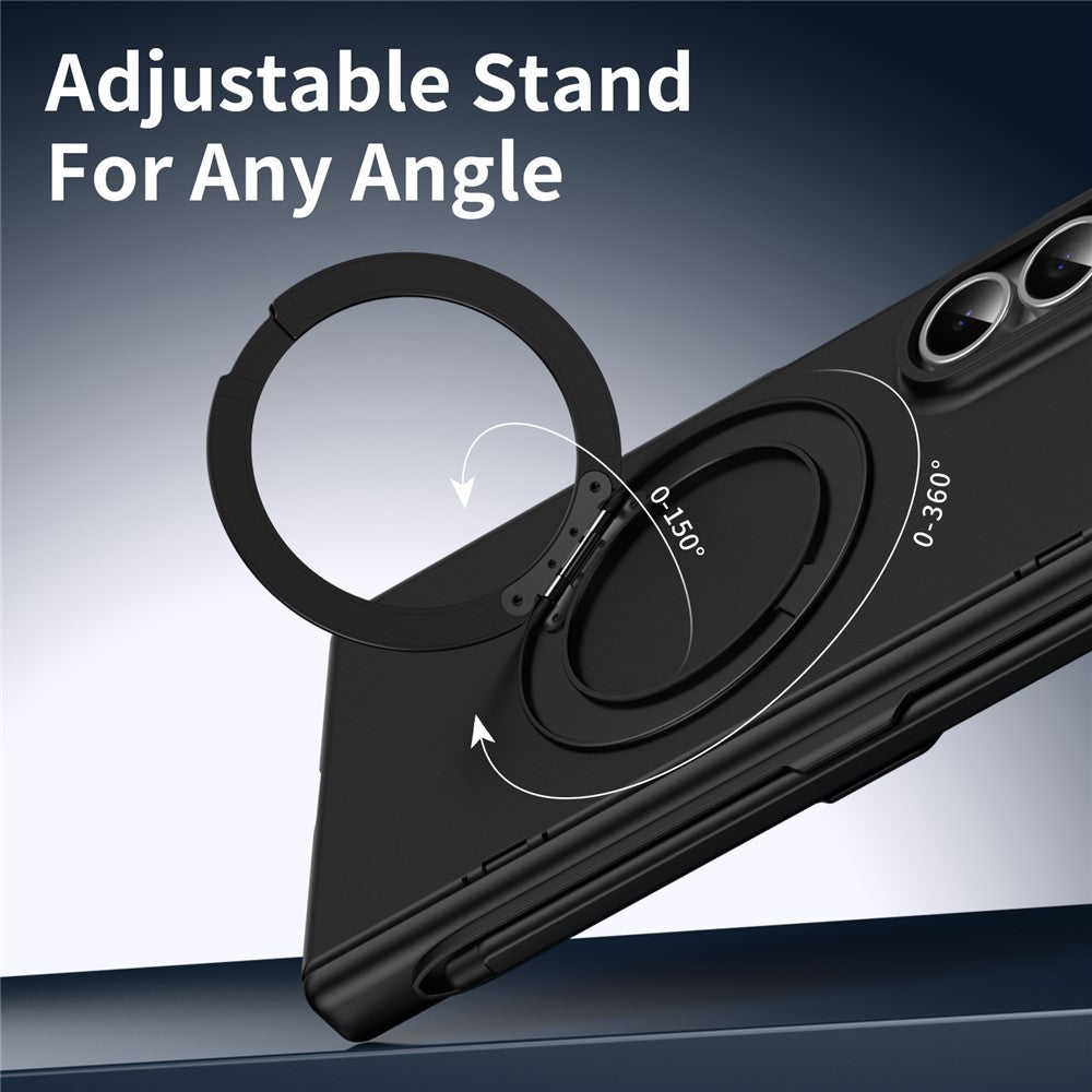 For Samsung Galaxy Z Fold6 5G Rotary Kickstand PC Phone Cover with Tempered Glass Film / Stylus