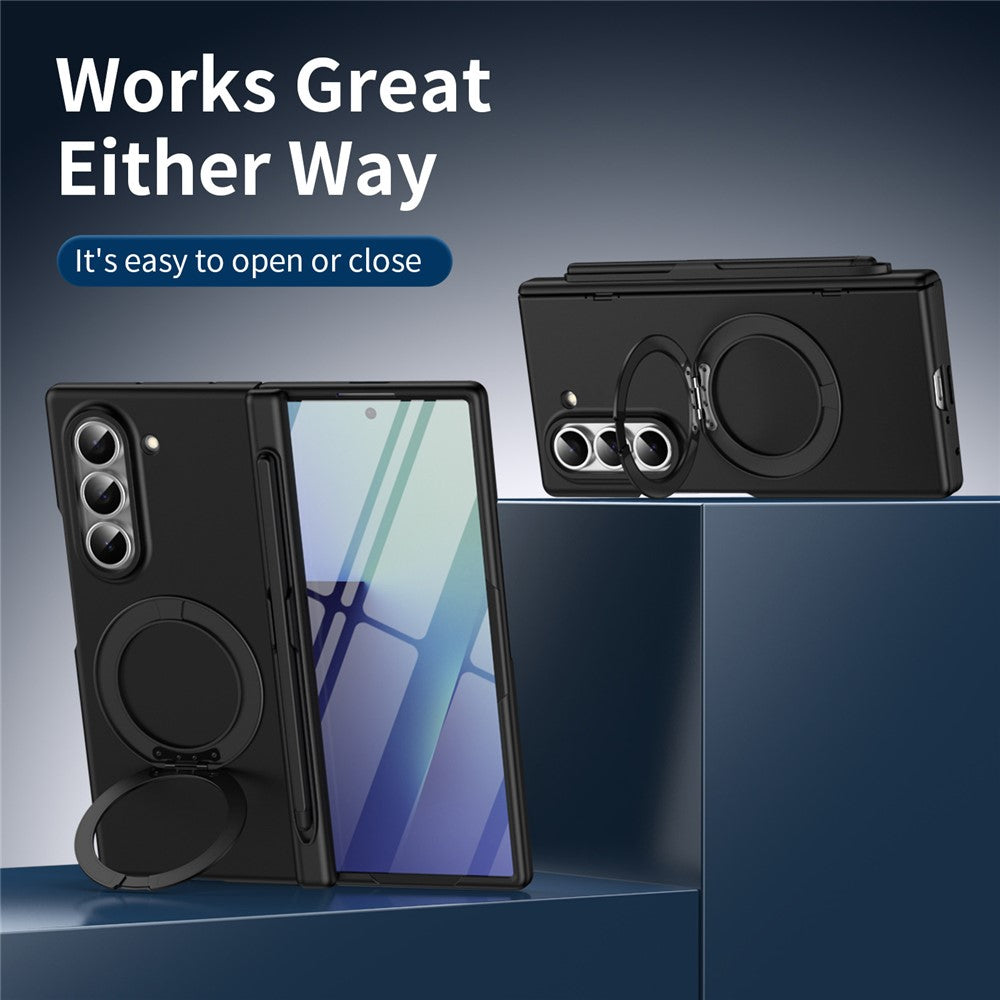 For Samsung Galaxy Z Fold5 5G Rotary Kickstand PC Phone Cover with Tempered Glass Film / Stylus
