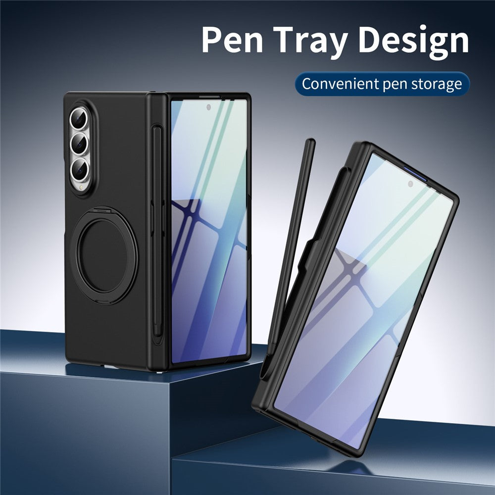 For Samsung Galaxy Z Fold4 5G Rotary Kickstand PC Phone Cover with Tempered Glass Film / Stylus