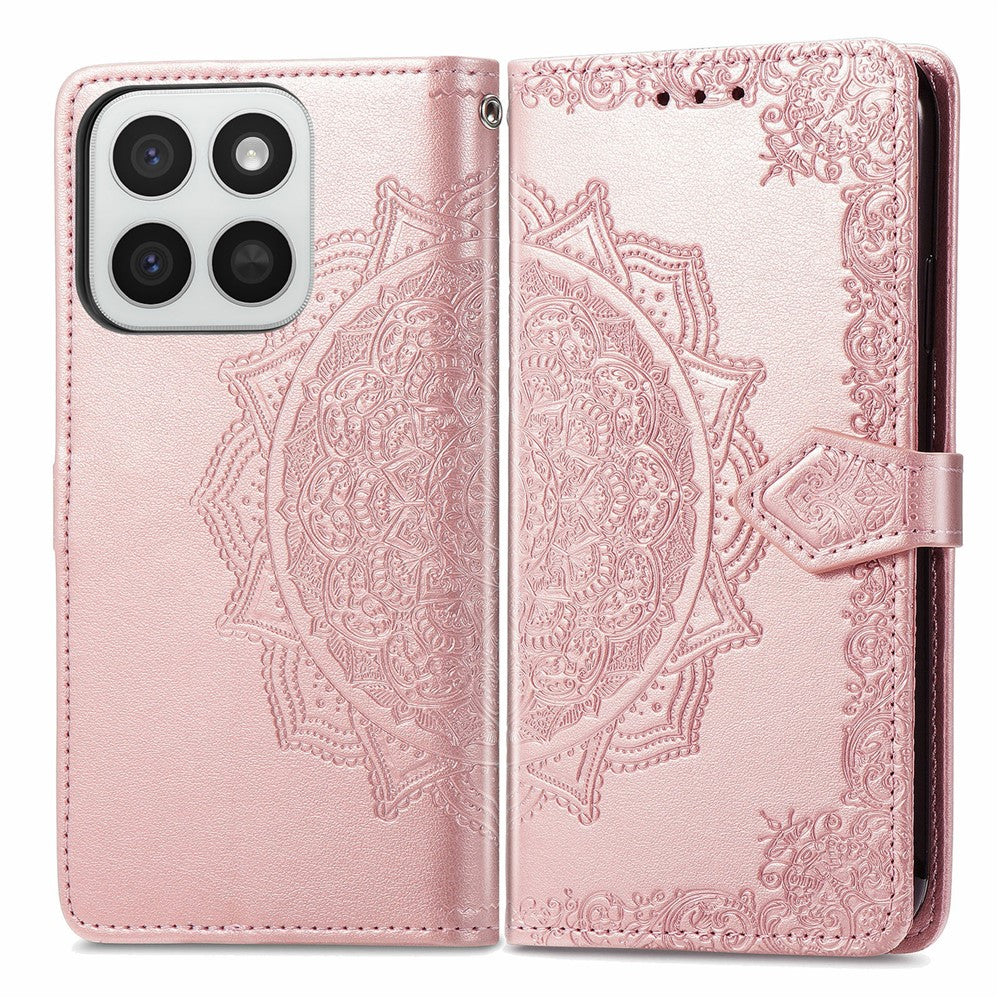 Honor 400 Smart 5G  /  400 Smart 4G  /  X7d 4G  /  X7d 5G Wallet-Handyhülle – Aus geprägtem Mandala-Leder, mit Magnetverschluss & Klappverschluss