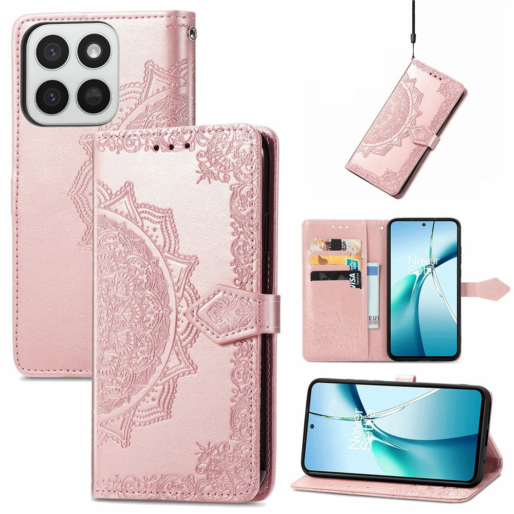 Honor 400 Smart 5G  /  400 Smart 4G  /  X7d 4G  /  X7d 5G Wallet-Handyhülle – Aus geprägtem Mandala-Leder, mit Magnetverschluss & Klappverschluss