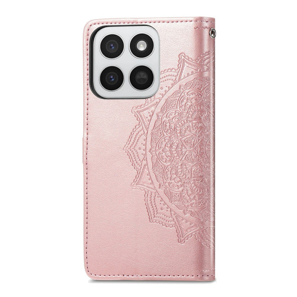 Honor 400 Smart 5G  /  400 Smart 4G  /  X7d 4G  /  X7d 5G Wallet-Handyhülle – Aus geprägtem Mandala-Leder, mit Magnetverschluss & Klappverschluss