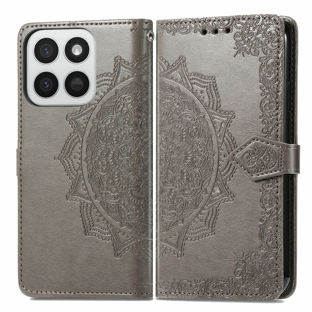 Honor 400 Smart 5G  /  400 Smart 4G  /  X7d 4G  /  X7d 5G Wallet-Handyhülle – Aus geprägtem Mandala-Leder, mit Magnetverschluss & Klappverschluss