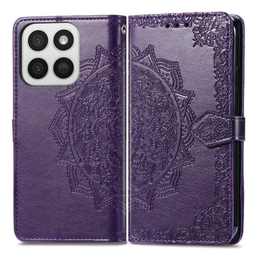 Honor 400 Smart 5G  /  400 Smart 4G  /  X7d 4G  /  X7d 5G Wallet-Handyhülle – Aus geprägtem Mandala-Leder, mit Magnetverschluss & Klappverschluss