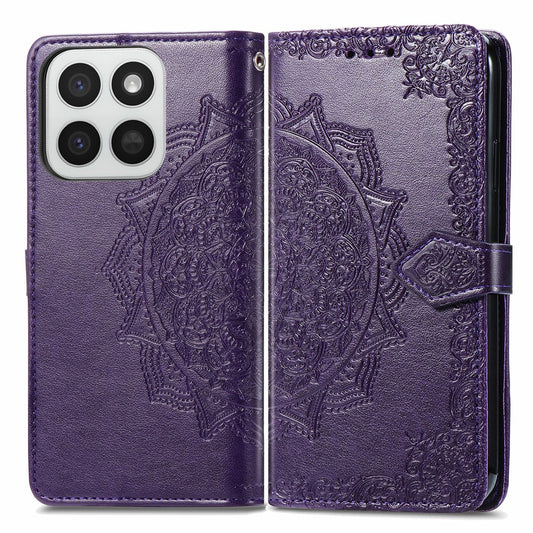 Honor 400 Smart 5G  /  400 Smart 4G  /  X7d 4G  /  X7d 5G Wallet-Handyhülle – Aus geprägtem Mandala-Leder, mit Magnetverschluss & Klappverschluss