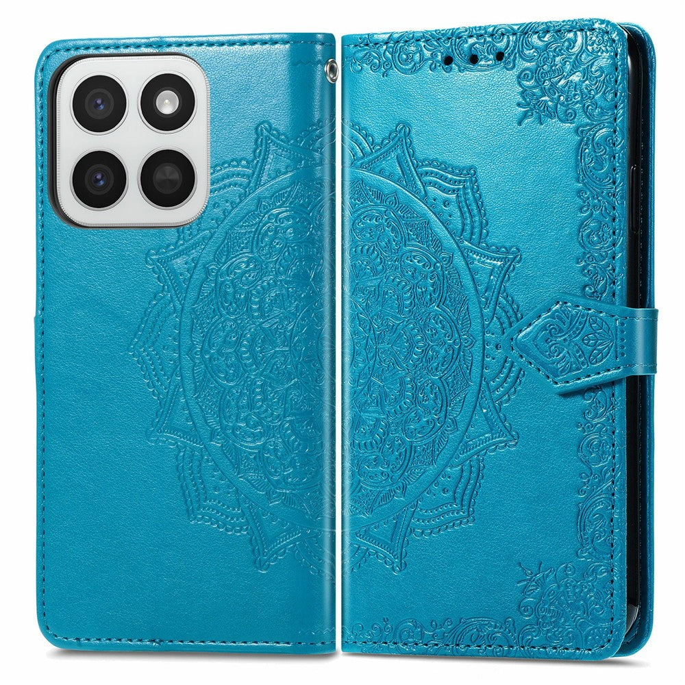 Honor 400 Smart 5G  /  400 Smart 4G  /  X7d 4G  /  X7d 5G Wallet-Handyhülle – Aus geprägtem Mandala-Leder, mit Magnetverschluss & Klappverschluss