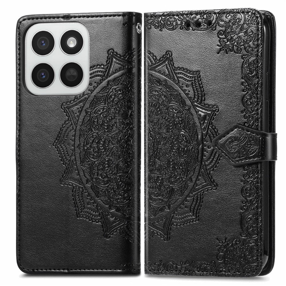 Honor 400 Smart 5G  /  400 Smart 4G  /  X7d 4G  /  X7d 5G Wallet-Handyhülle – Aus geprägtem Mandala-Leder, mit Magnetverschluss & Klappverschluss
