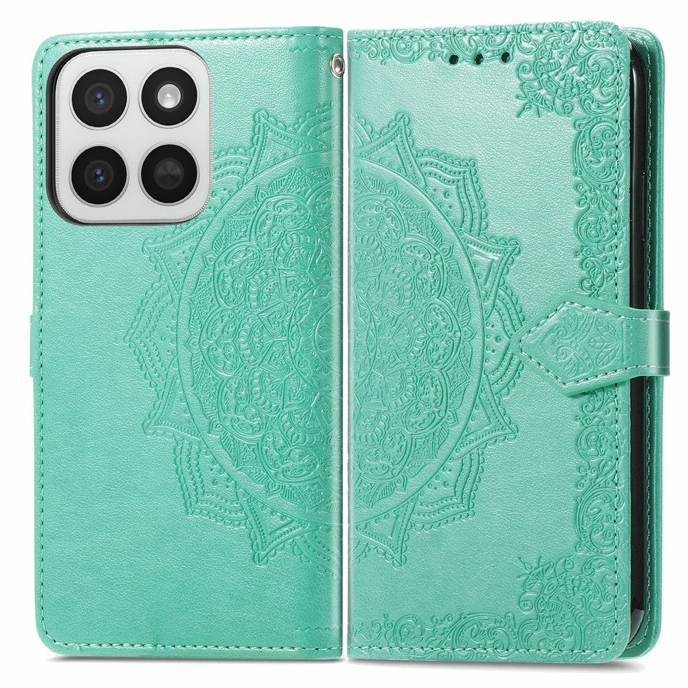 Honor 400 Smart 5G  /  400 Smart 4G  /  X7d 4G  /  X7d 5G Wallet-Handyhülle – Aus geprägtem Mandala-Leder, mit Magnetverschluss & Klappverschluss