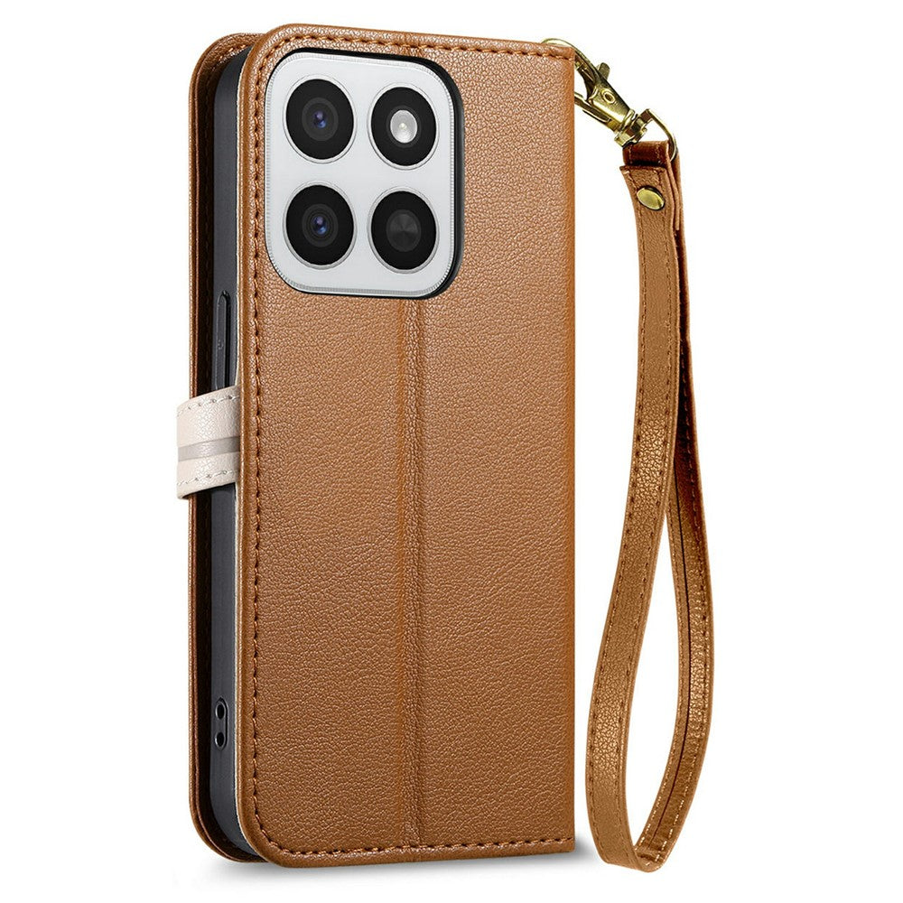 Stand Case for Honor 400 Smart 5G  /  400 Smart 4G  /  X7d 4G  /  X7d 5G Leaf Shape Magnetic Clasp Leather Phone Cover with Hand Strap
