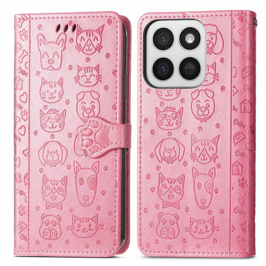 Honor 400 Smart 5G  /  400 Smart 4G  /  X7d 4G  /  X7d 5G Wallet-Handyhülle – Aus Leder, mit niedlichem Katzen- & Hundemuster