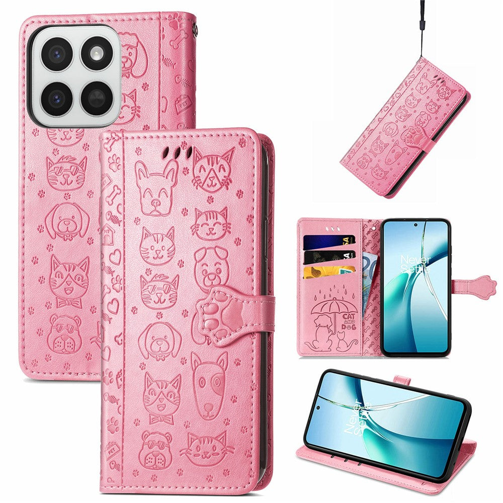 Honor 400 Smart 5G  /  400 Smart 4G  /  X7d 4G  /  X7d 5G Wallet-Handyhülle – Aus Leder, mit niedlichem Katzen- & Hundemuster