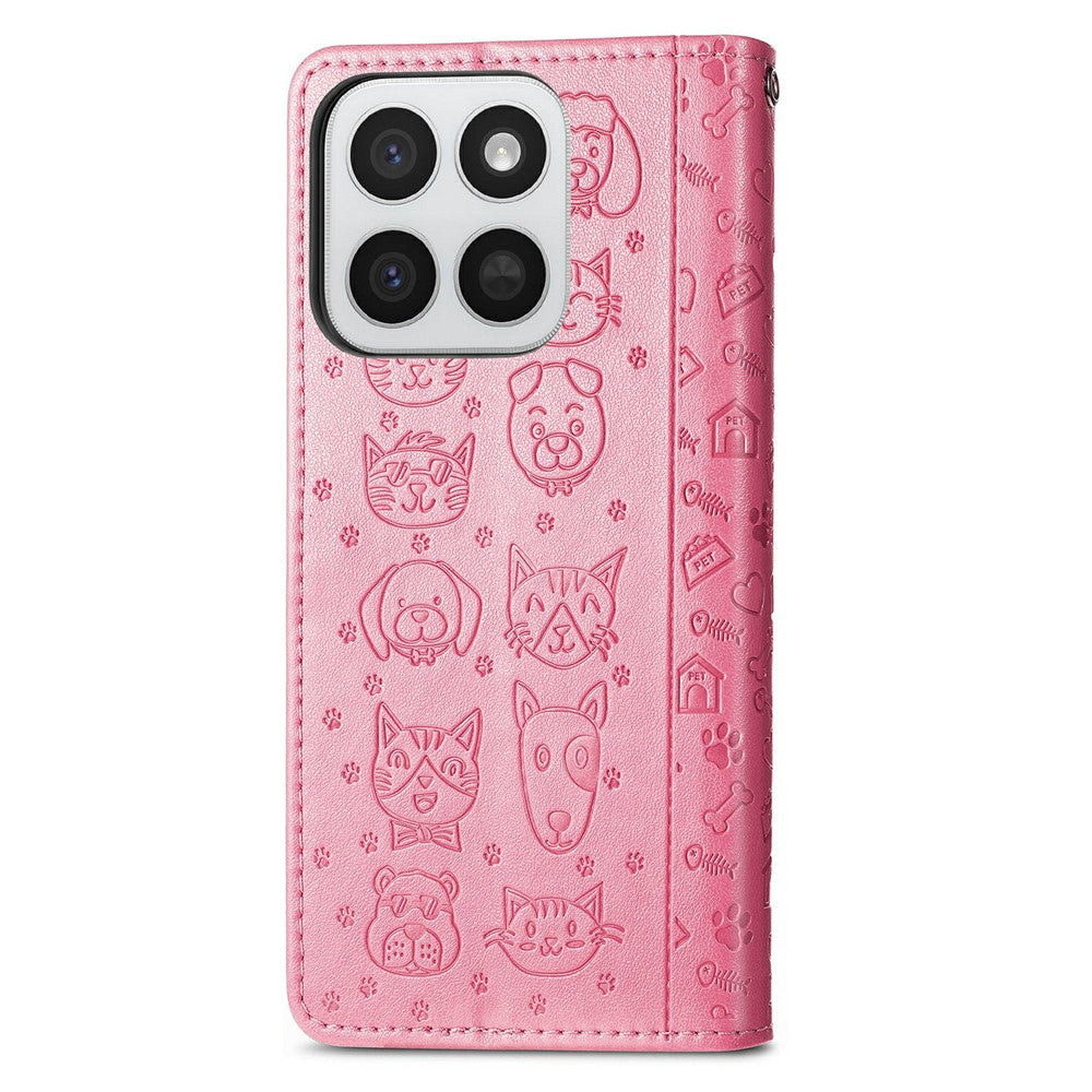 Honor 400 Smart 5G  /  400 Smart 4G  /  X7d 4G  /  X7d 5G Wallet-Handyhülle – Aus Leder, mit niedlichem Katzen- & Hundemuster