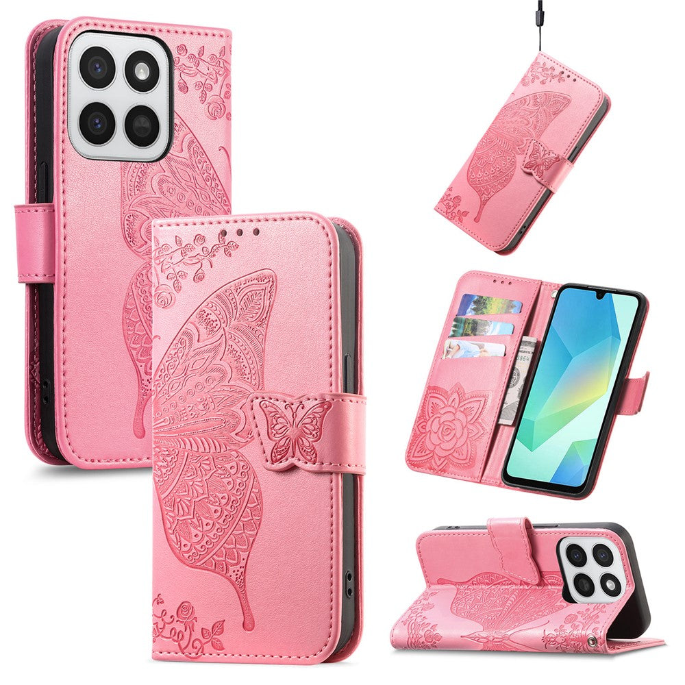 Phone Case for Honor 400 Smart 5G  /  400 Smart 4G  /  X7d 4G  /  X7d 5G with Strap Butterfly Pattern PU Leather Wallet Phone Cover