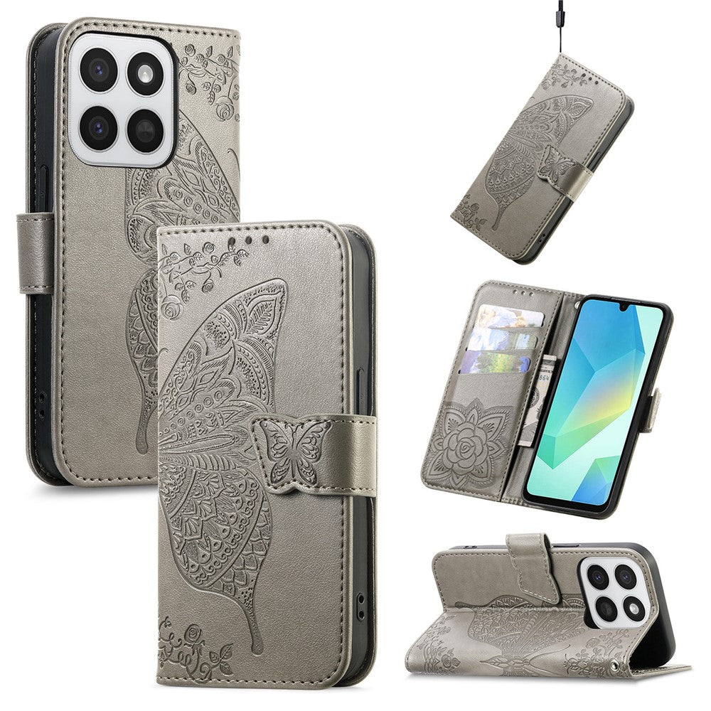 Phone Case for Honor 400 Smart 5G  /  400 Smart 4G  /  X7d 4G  /  X7d 5G with Strap Butterfly Pattern PU Leather Wallet Phone Cover