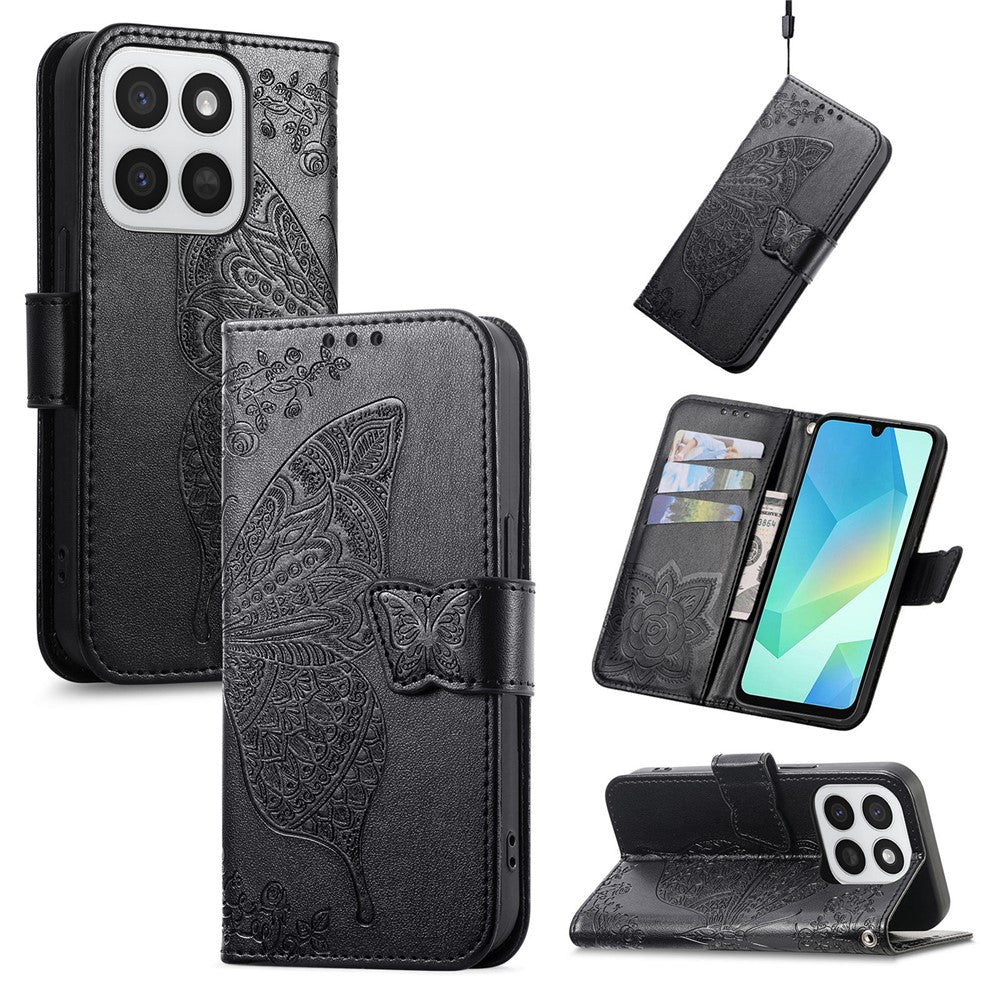 Phone Case for Honor 400 Smart 5G  /  400 Smart 4G  /  X7d 4G  /  X7d 5G with Strap Butterfly Pattern PU Leather Wallet Phone Cover