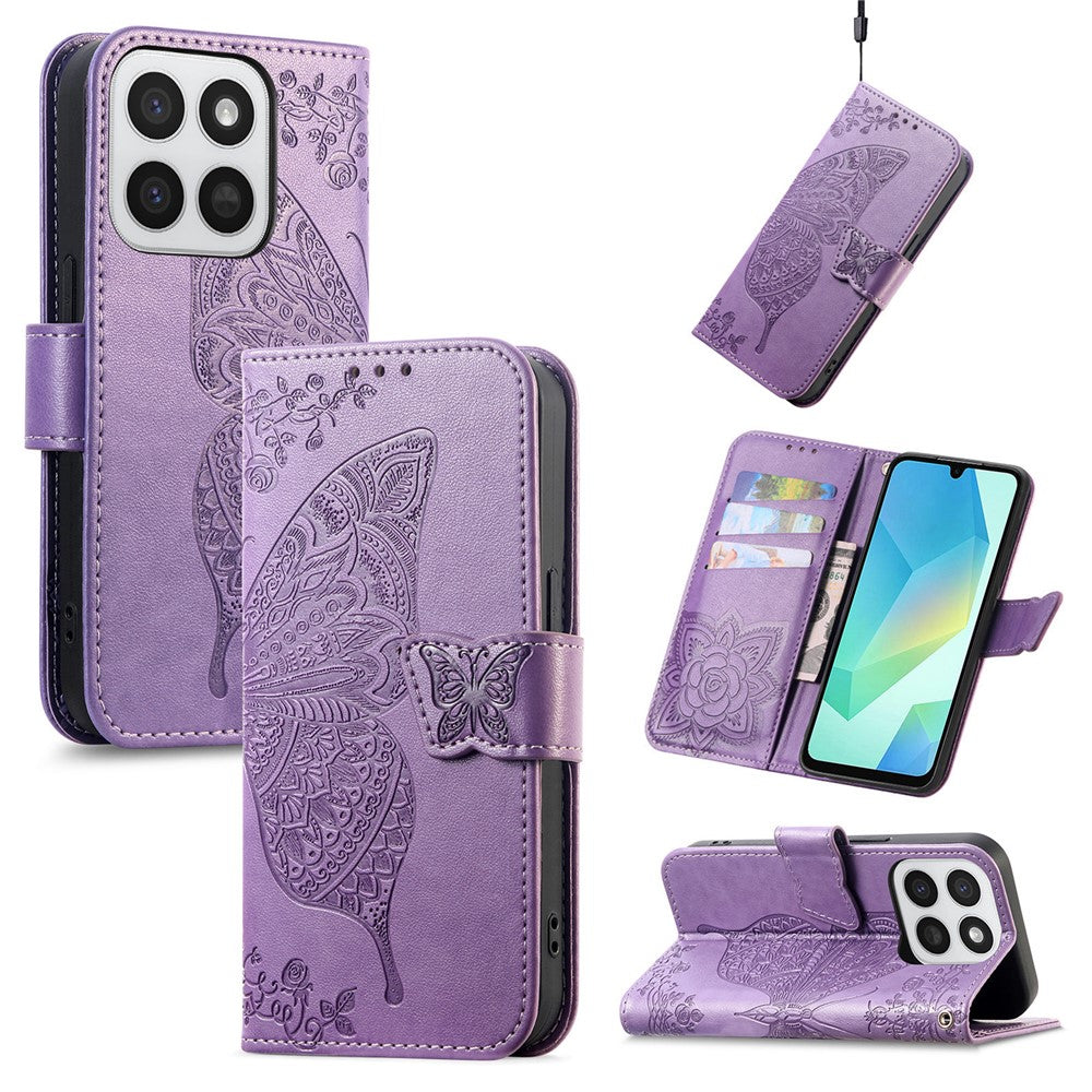 Phone Case for Honor 400 Smart 5G  /  400 Smart 4G  /  X7d 4G  /  X7d 5G with Strap Butterfly Pattern PU Leather Wallet Phone Cover