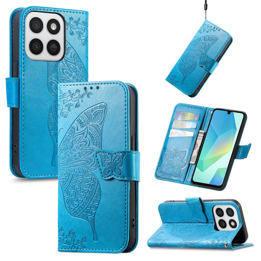 Phone Case for Honor 400 Smart 5G  /  400 Smart 4G  /  X7d 4G  /  X7d 5G with Strap Butterfly Pattern PU Leather Wallet Phone Cover