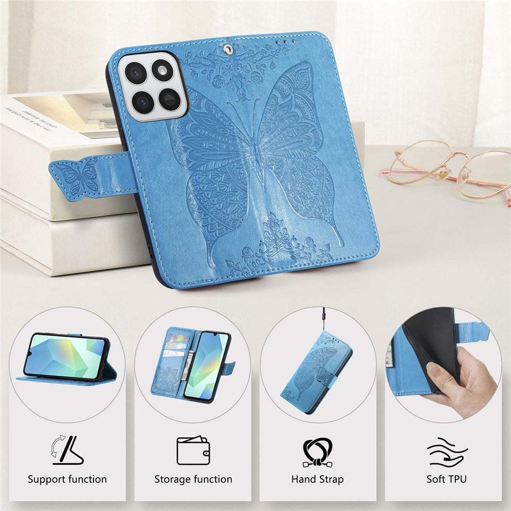 Phone Case for Honor 400 Smart 5G  /  400 Smart 4G  /  X7d 4G  /  X7d 5G with Strap Butterfly Pattern PU Leather Wallet Phone Cover
