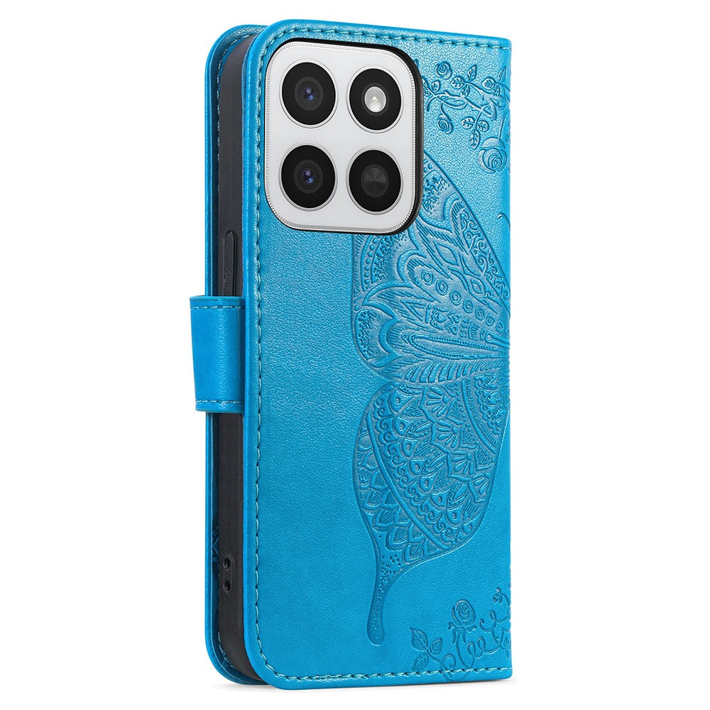 Phone Case for Honor 400 Smart 5G  /  400 Smart 4G  /  X7d 4G  /  X7d 5G with Strap Butterfly Pattern PU Leather Wallet Phone Cover