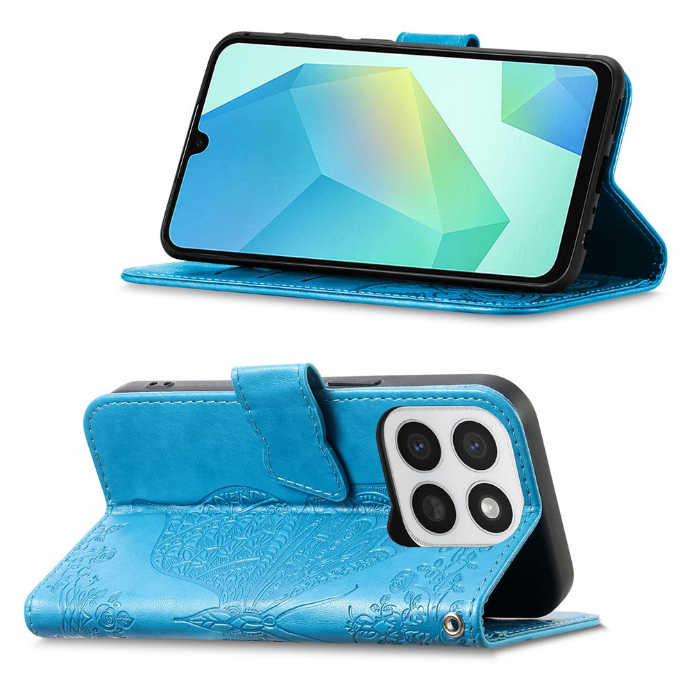 Phone Case for Honor 400 Smart 5G  /  400 Smart 4G  /  X7d 4G  /  X7d 5G with Strap Butterfly Pattern PU Leather Wallet Phone Cover
