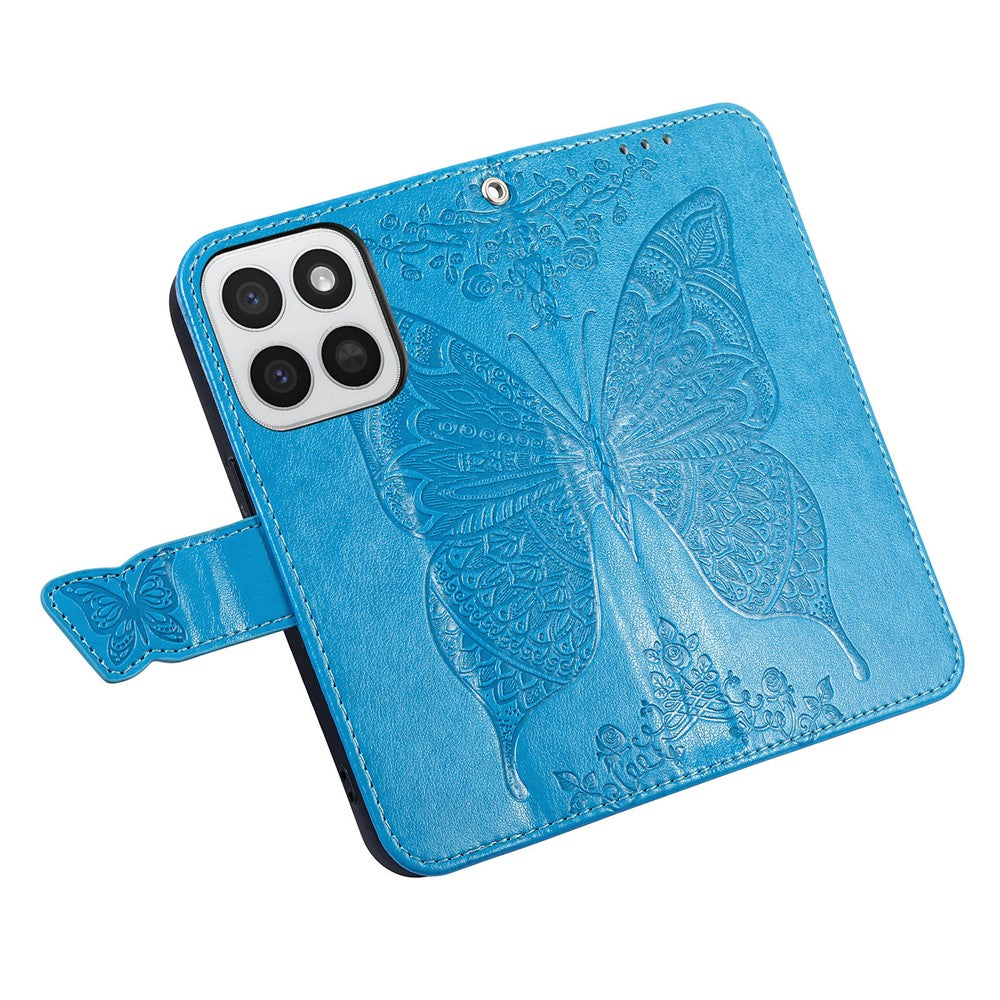 Phone Case for Honor 400 Smart 5G  /  400 Smart 4G  /  X7d 4G  /  X7d 5G with Strap Butterfly Pattern PU Leather Wallet Phone Cover