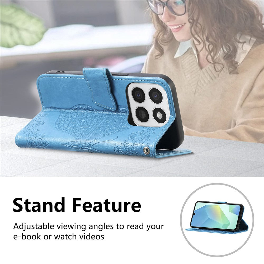 Phone Case for Honor 400 Smart 5G  /  400 Smart 4G  /  X7d 4G  /  X7d 5G with Strap Butterfly Pattern PU Leather Wallet Phone Cover