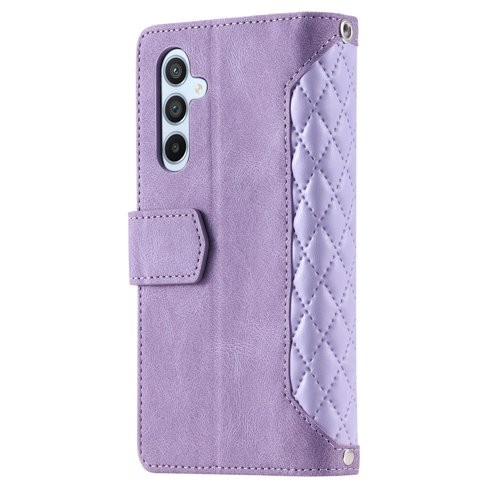 For Samsung Galaxy A27 5G Wallet Case Rhombus Stitching Line PU Leather Phone Cover with Wrist Strap