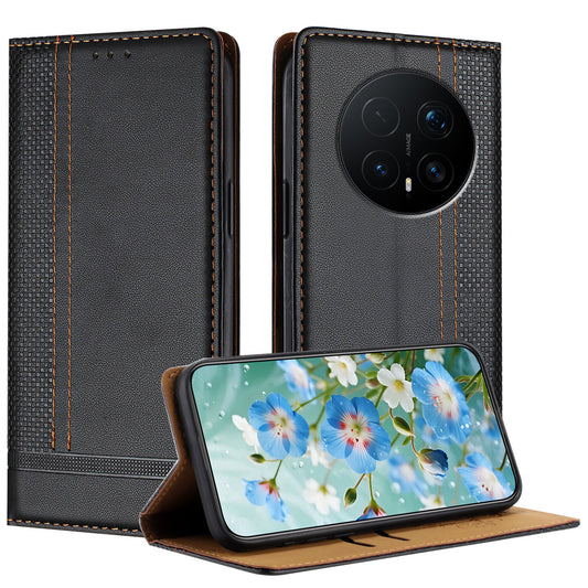 Honor Magic8 Pro 5G Handyhülle – mit L-förmigem Gittermuster, Lederständer, mit Kartenfächern